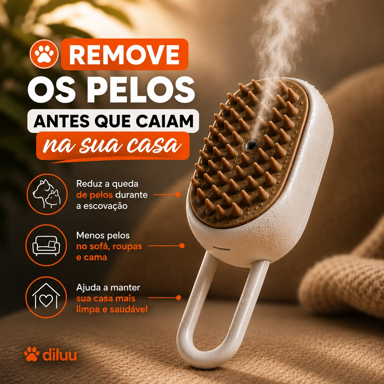 Escova Vaporizadora - Remove Pelos, Limpa e Massageia