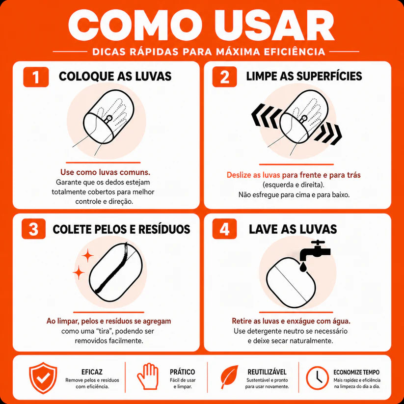 Luva Eletrostática PetHair - Remove Pelos em Segundos!