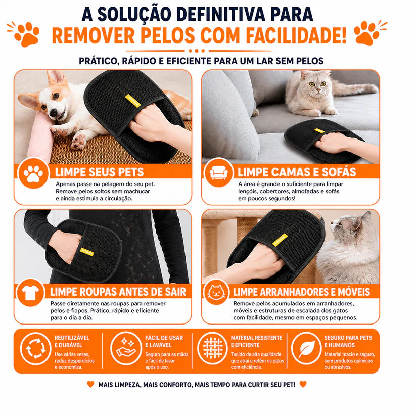 Luva Eletrostática PetHair - Remove Pelos em Segundos!
