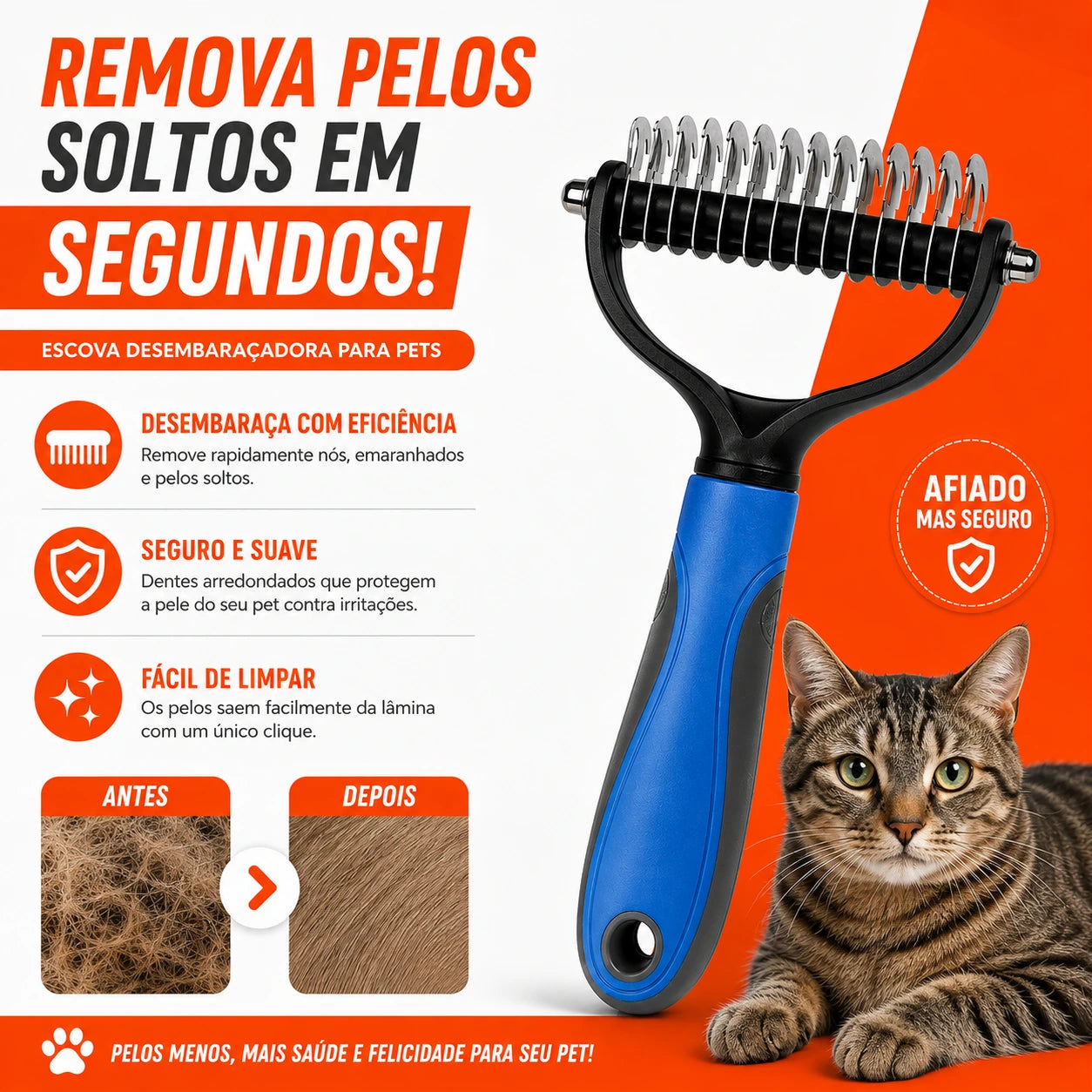Escova Rasqueadeira - Pelagem Lisa e Sem Nós