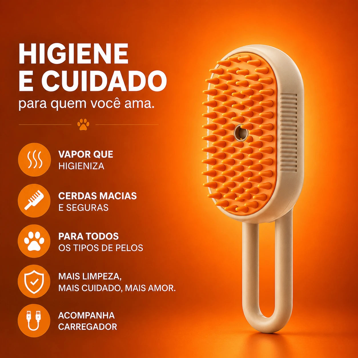 Escova Vaporizadora - Remove Pelos, Limpa e Massageia